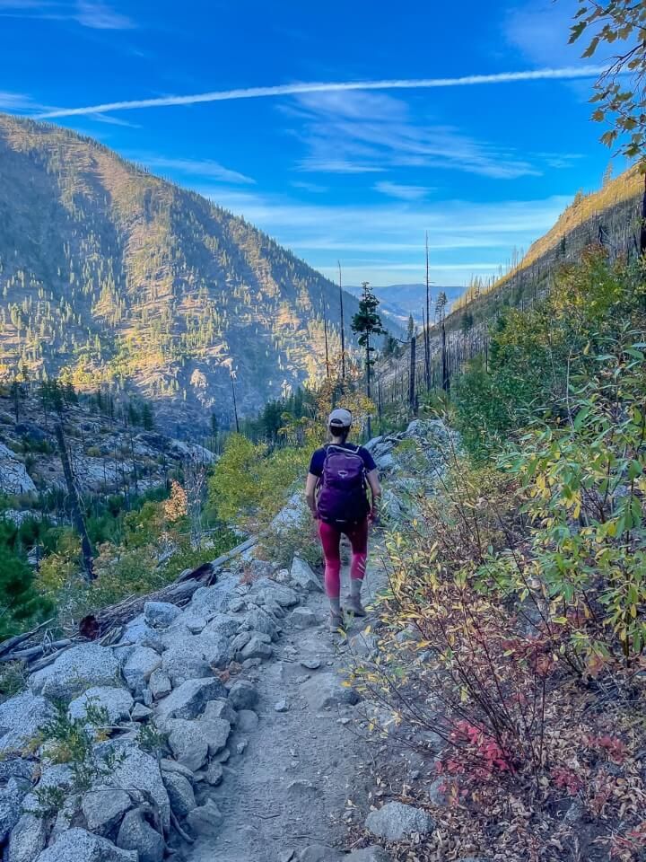 Hiking the final part of the enchantments trail after 12 hours and 18 miles near dusk