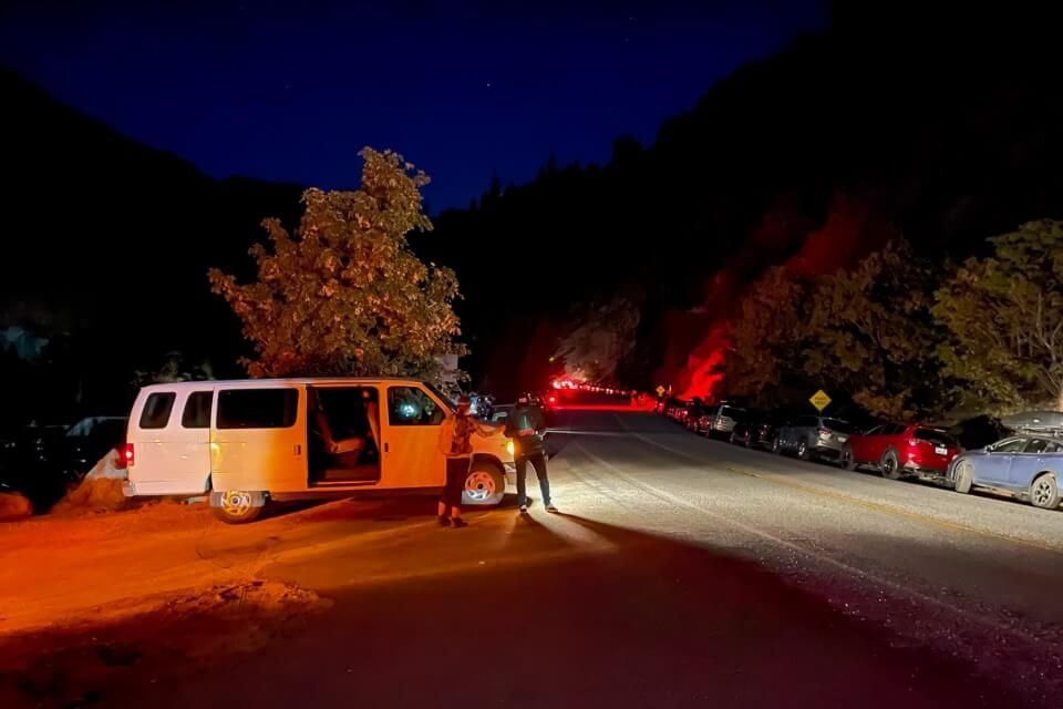 White van loop connector at snow lakes trailhead in leavenworth washington before sunrise