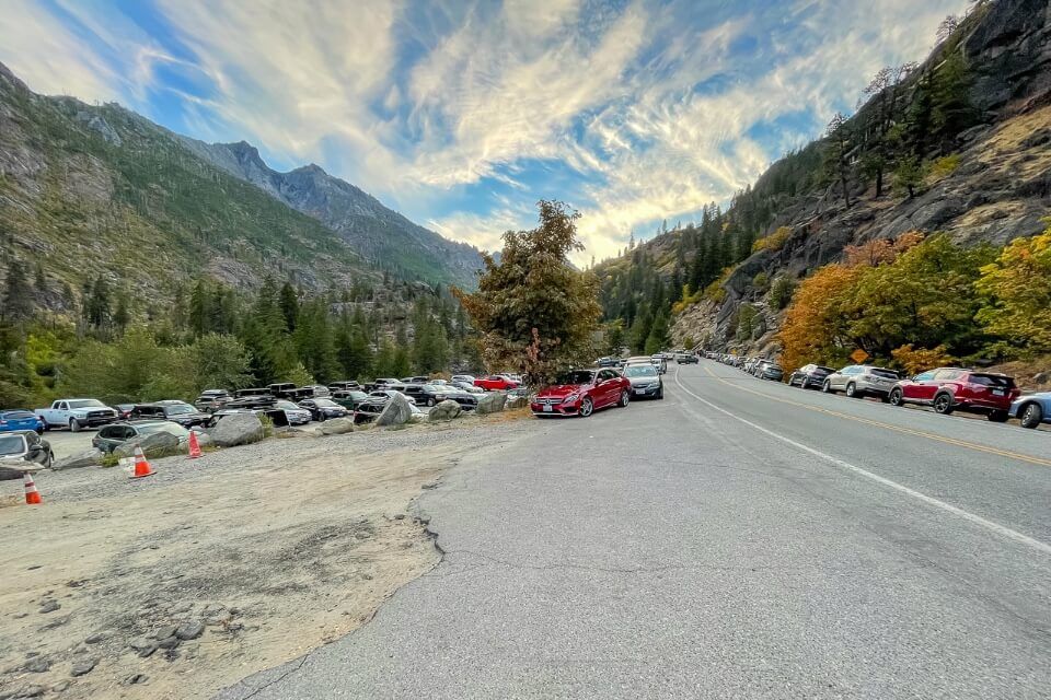 Parking at Snow Lakes in the evening after completing hiking the enchantments trail