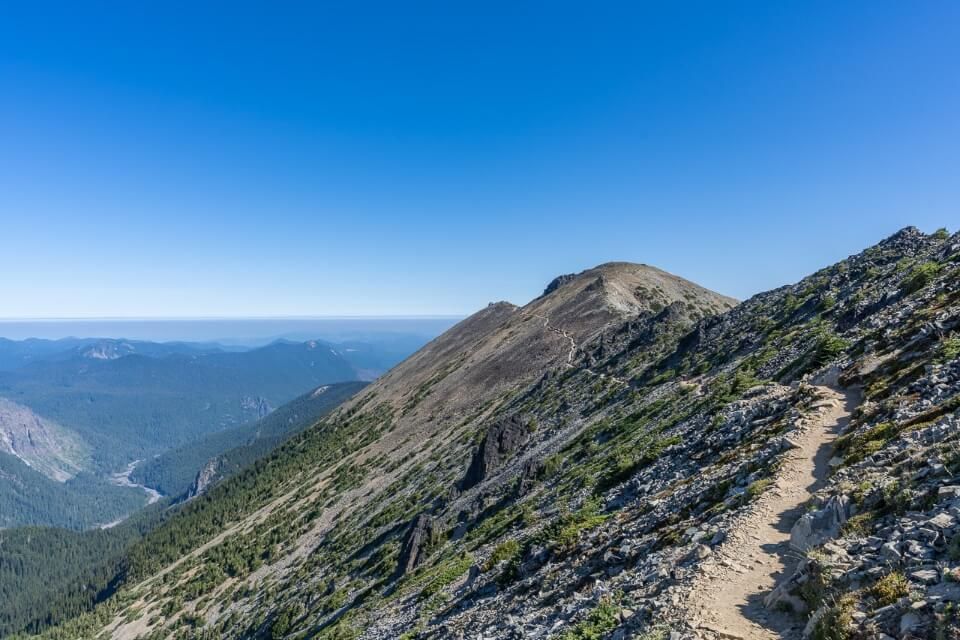 Awesome shot of a hiking trail in mt rainier national park narrow trail to mount fremont fire lookout tower