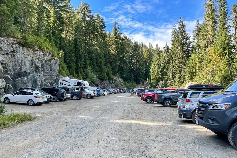 Parking lot for spray park and tolmie peak trail mt rainier national park