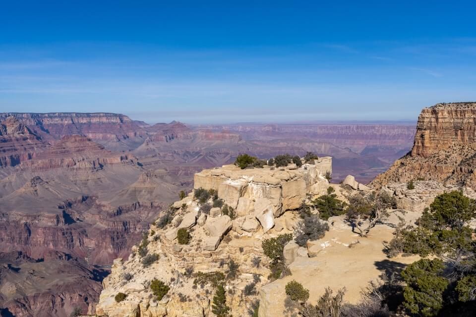 Moran Point with its unique flat topped slab of rock on a beautiful sunny day