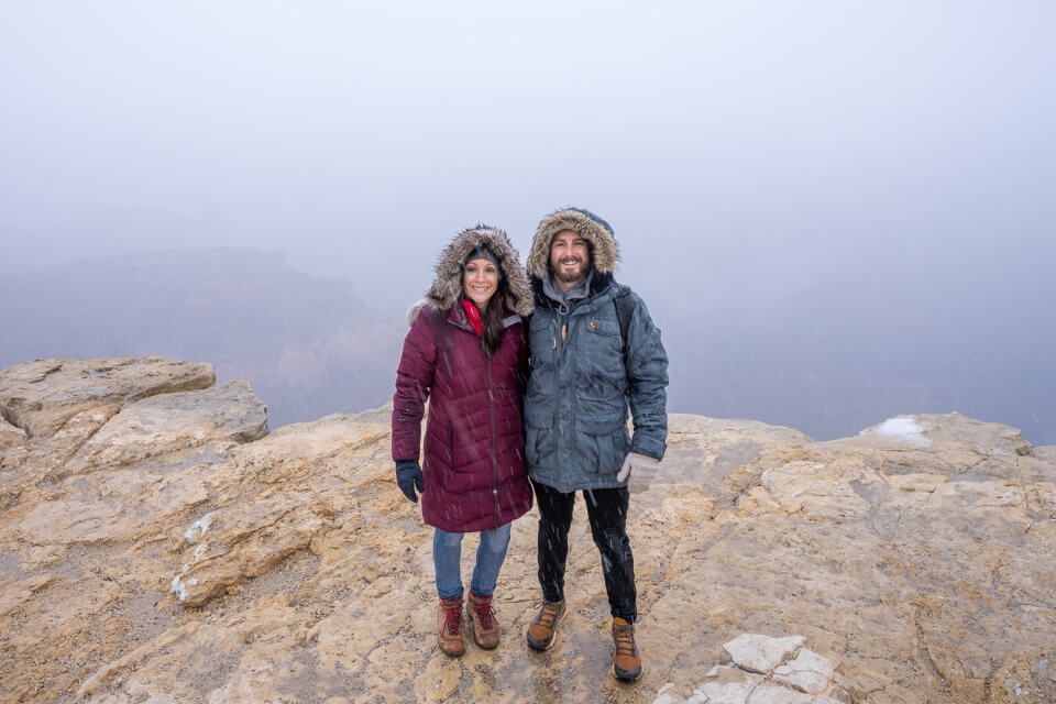 Winter is the best time to visit grand canyon for snow and fog creating unique photography opportunities but it is cold and big coats are required