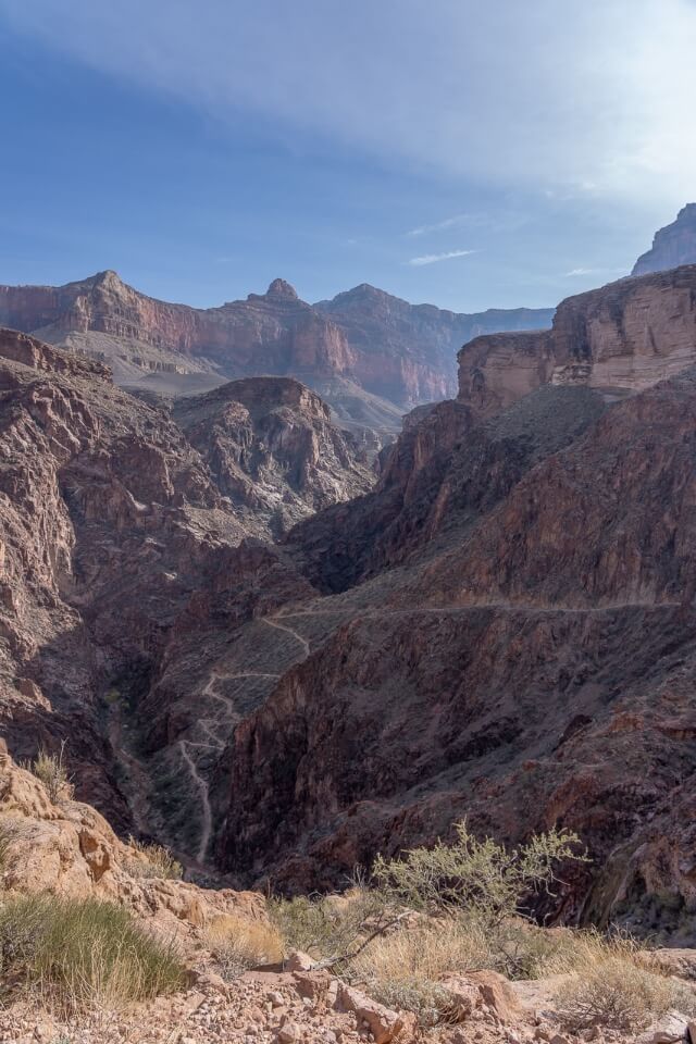 Amazing switchbacks on Bright Angel trail grand canyon south rim snaking down into a huge ravine