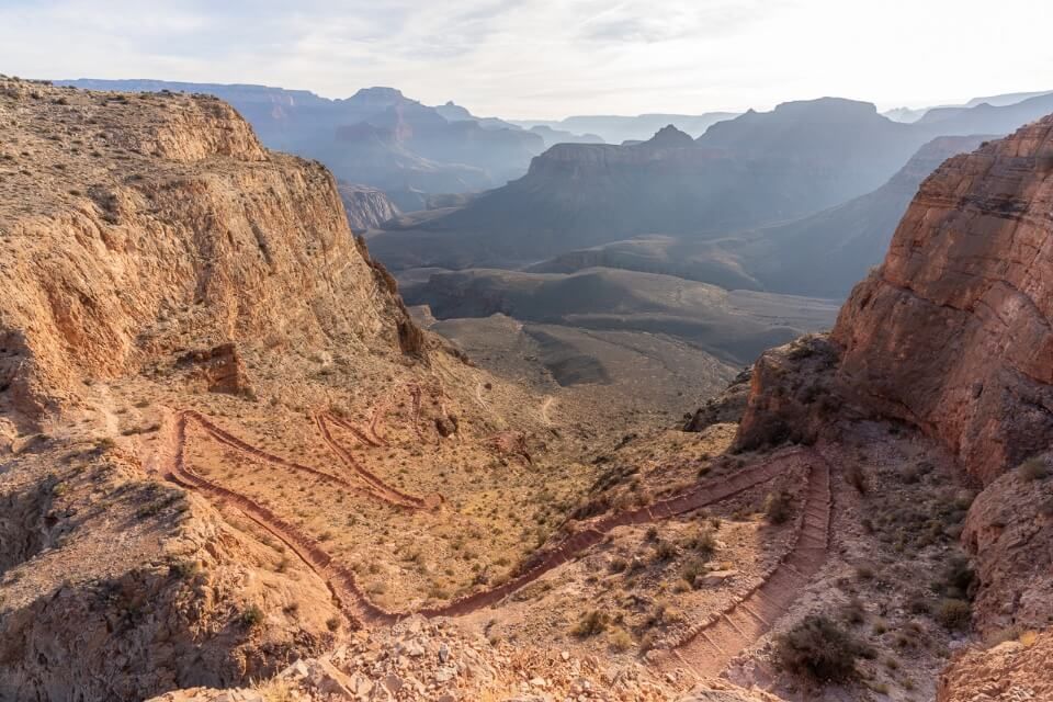 Series of amazing switchbacks on a trail in arizona on a sunny day