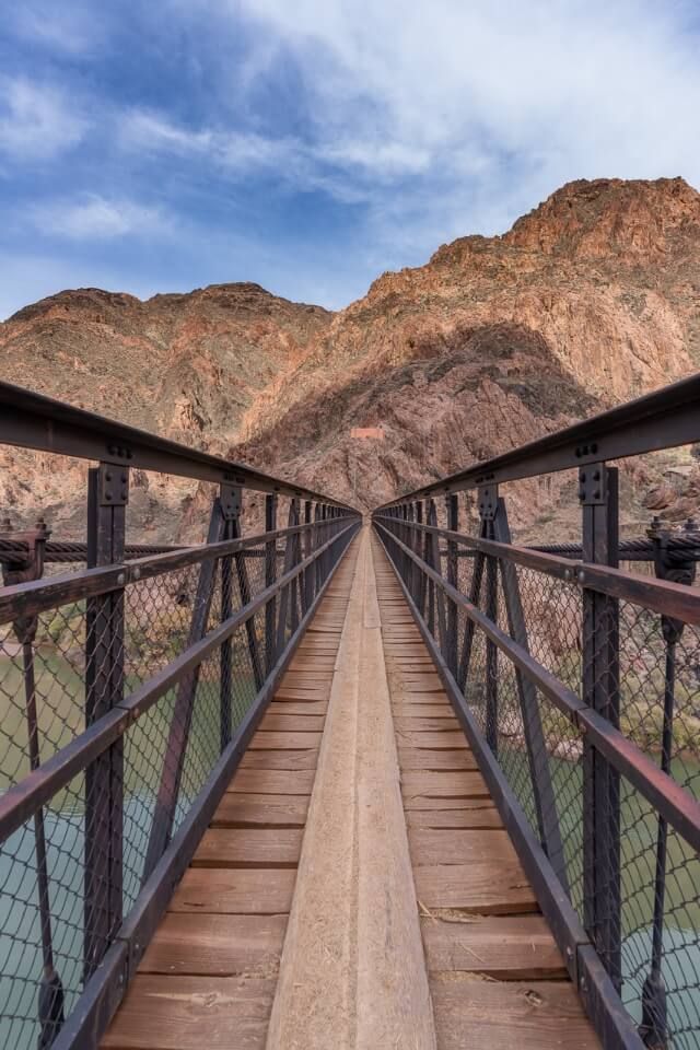 Black Bridge crossing the colorado river at the bottom of South Kaibab Trail in grand canyon national park