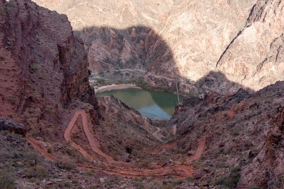 Switchbacks leading down to the Colorado River and Phantom Ranch