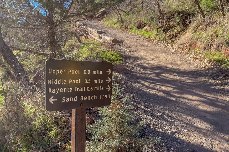 Steep climb up a bank with sign marker