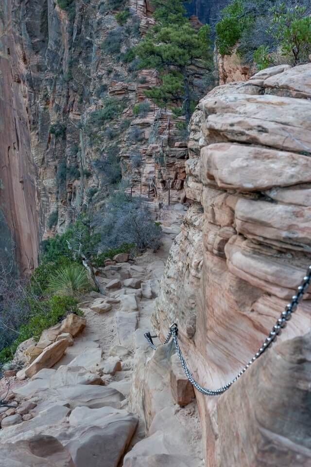 Chains on rocks with vertical drops in utah