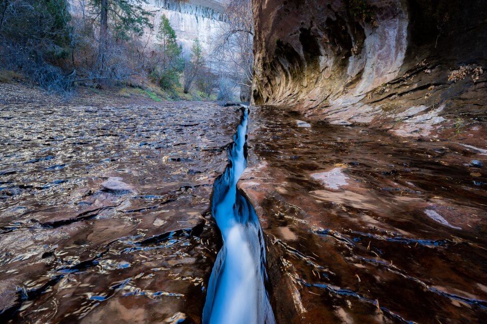 Awesome crack in the river bed near The Subway hiking in Zion national park utah