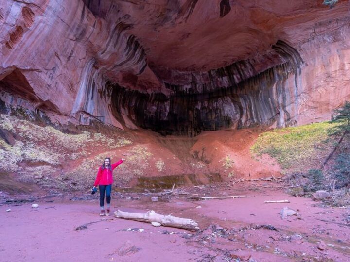 Where Are Those Morgans hiking Taylor Creek Trail Zion National Park Kolob Canyon area on a cold day in december to Double Arch Alcove a huge indent in gigantic orange walls