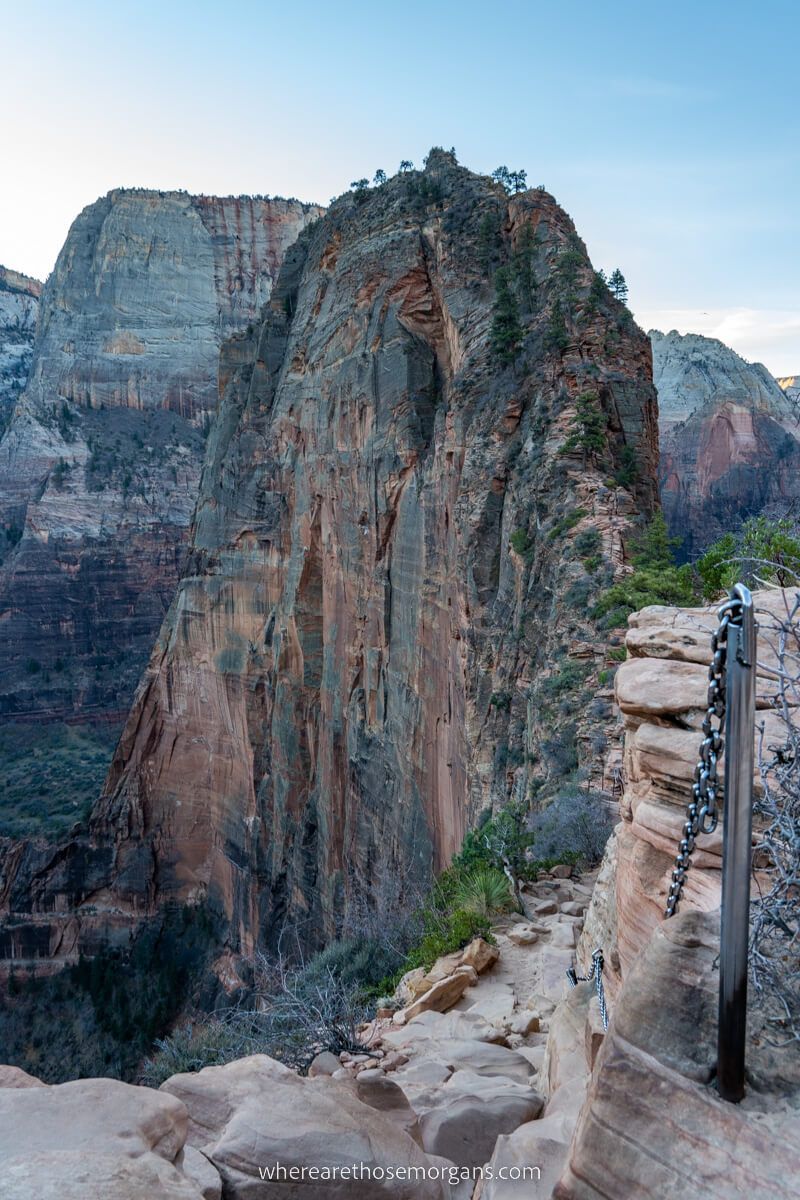 Angels Landing Trail at sunrise with no hikers