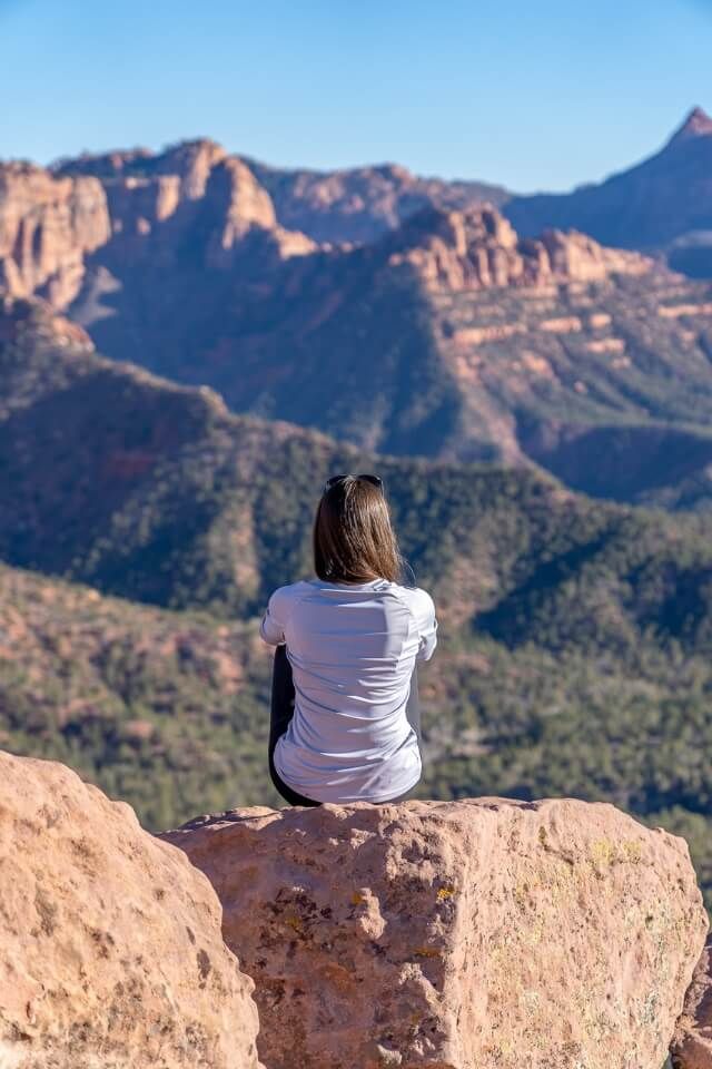 Enjoying the view over Kolob Terrace and Kolob Canyon on a warm Winter's day in Utah