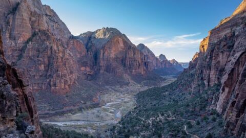 Where Are Those Morgans closest airports to zion national park plane in sky above canyon in shadow at sunrise near angels landing trail
