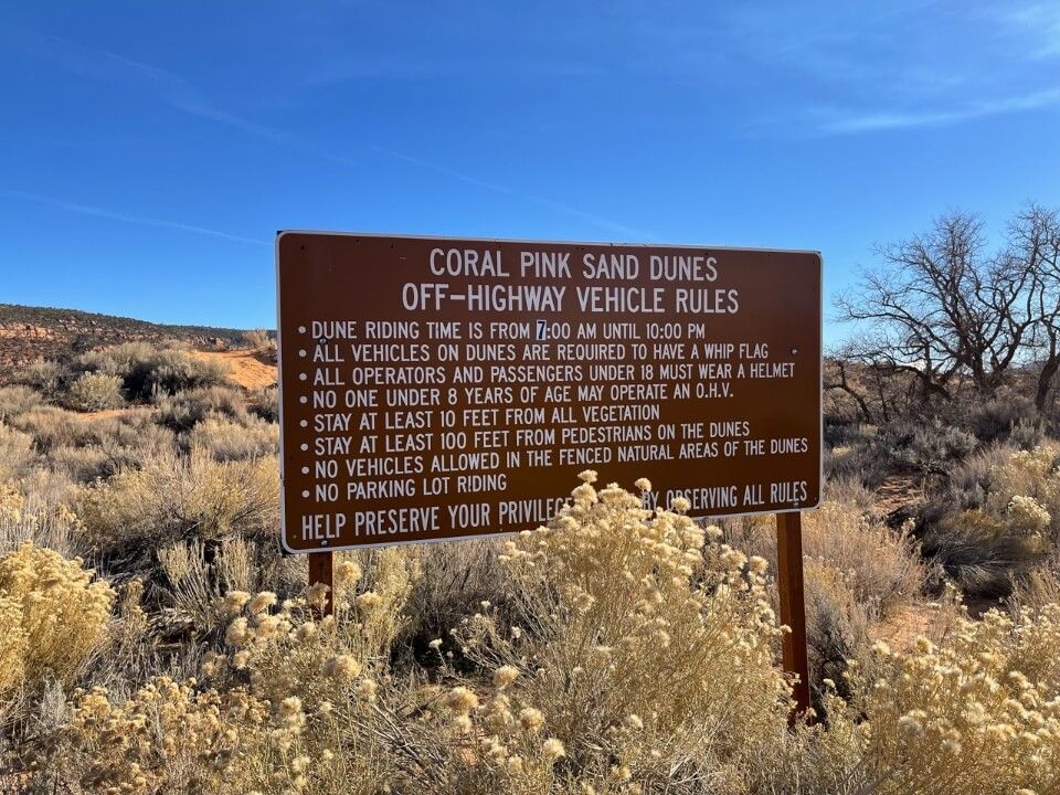 Rules for driving OHVs and ATVs in Coral Pink Sand Dunes State Park