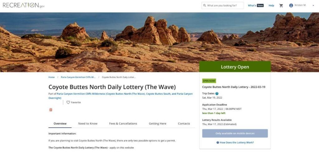 Application for coyote buttes north daily lottery