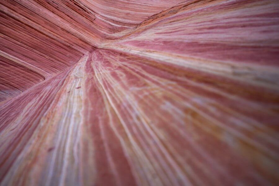 Pink red and white patterns on a rock formation