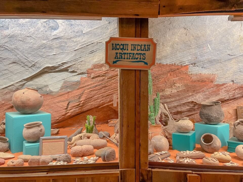 Moqui Native American artifacts exhibit in a cave near Kanab UT