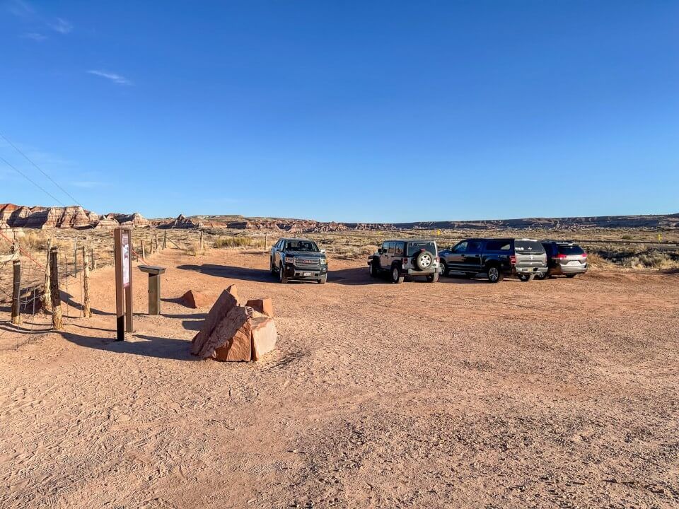 Parking lot in the desert on a sunny day with blue sky