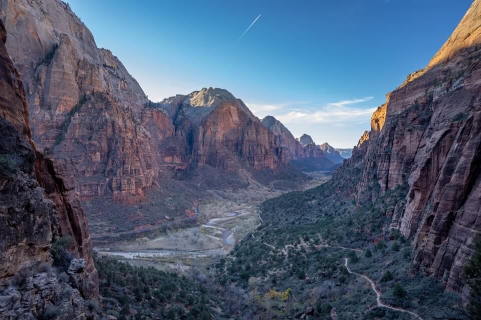 Down canyon photo from the Angels Landing hike at sunrise