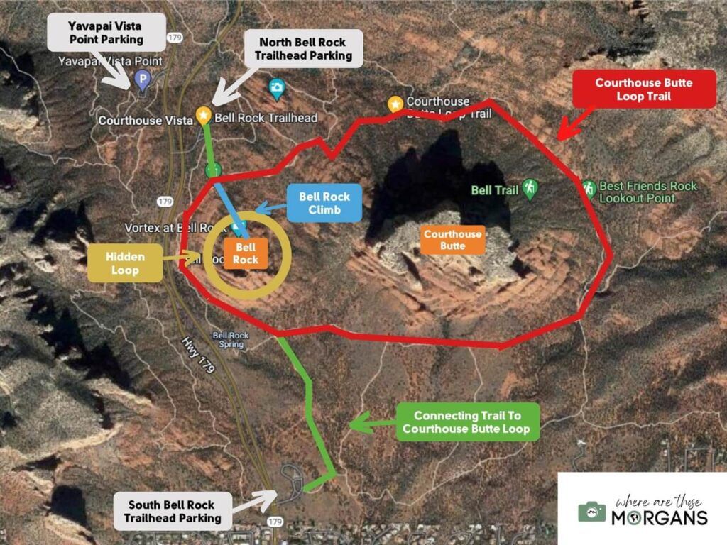 Map of the Bell Rock Courthouse Butte Loop Trail in Sedona Arizona