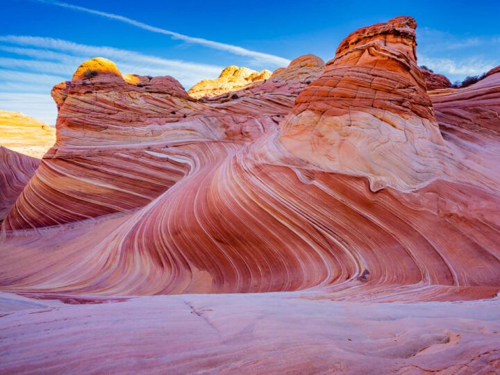 The Wave in Kanab Utah swirling lines and wavy patterns in pink and orange unique landscape best thing to do on a visit to Kanab