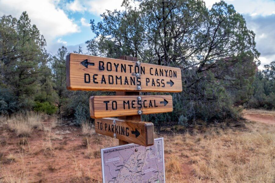 Left turn onto Boynton Canyon Trail near the parking lot in Sedona