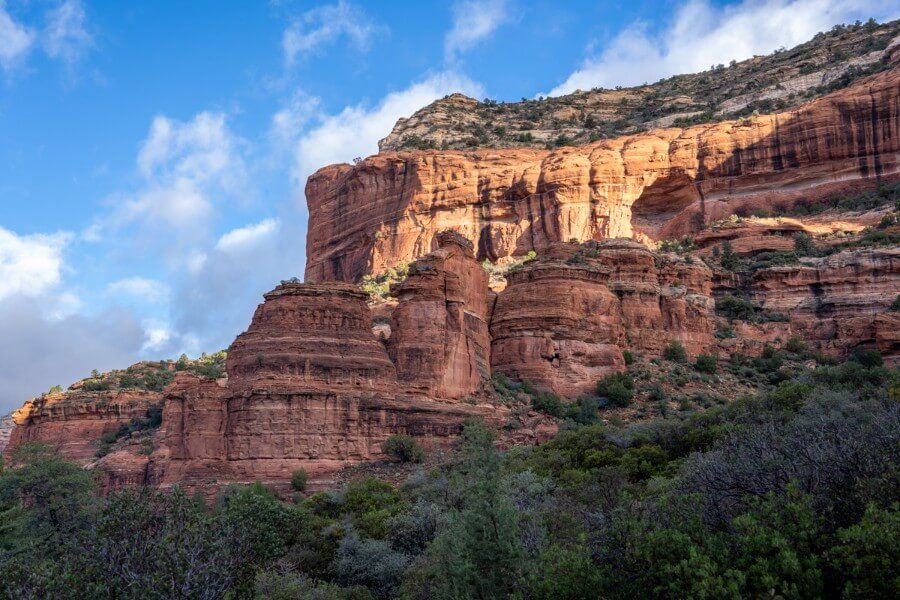 Weird and wonderful red rock formations with blue sky in Arizona