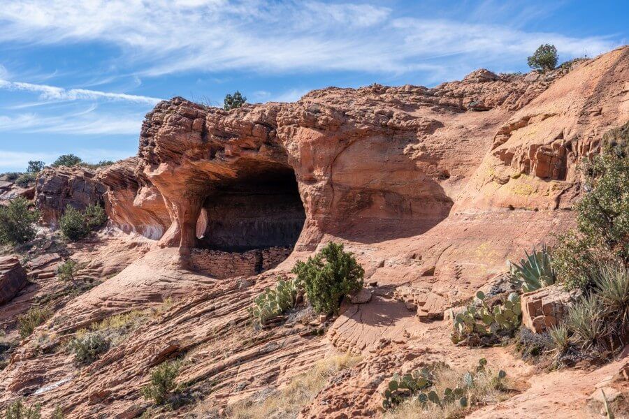 Exterior of Hideout Cave from the North side orange rocks to cross on Robbers Roost Trail to get inside the hidden Sedona cave