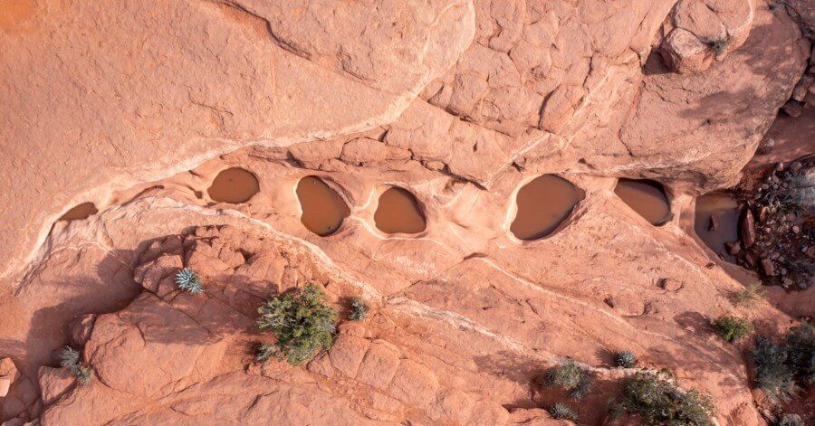 Seven sacred pools drone photo from above on the Soldier Pass Trail hike in Sedona Arizona