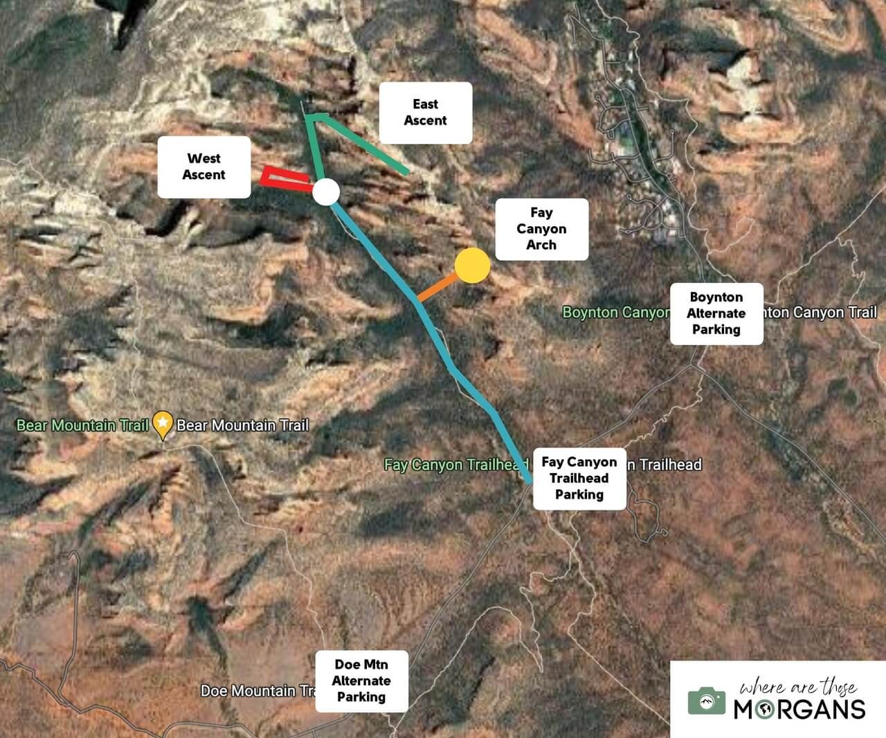 Map of the Fay Canyon Trail hike in Sedona Arizona