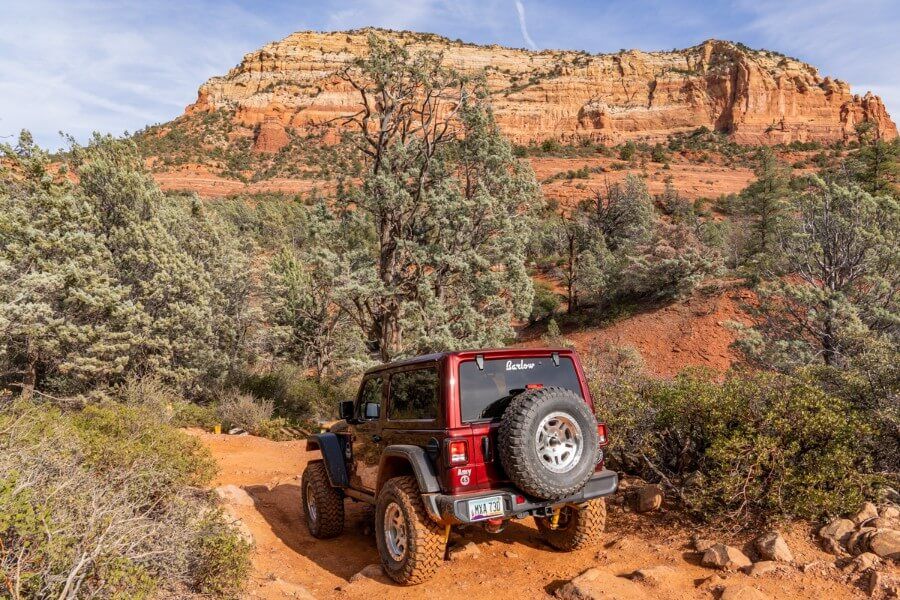 4x4 off road Jeep driving on Soldier Pass Trail in Sedona