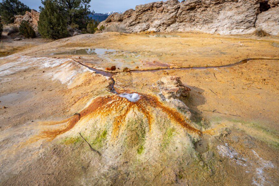 hot water running through travertine terraces