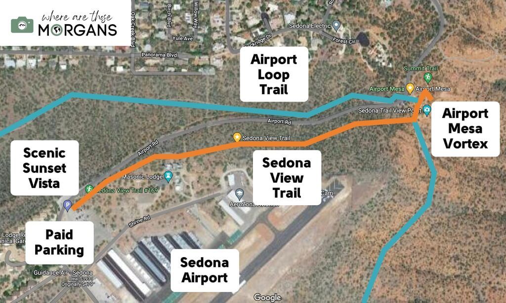 Map of the Airport Mesa Sedona View Trail vista and vortex