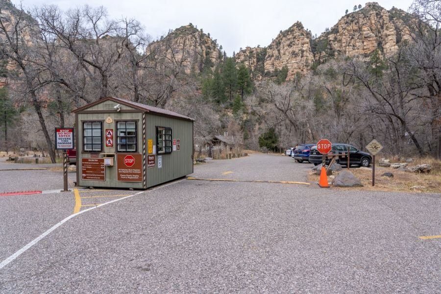 Parking lot for West Fork Trail in Sedona Arizona pay station
