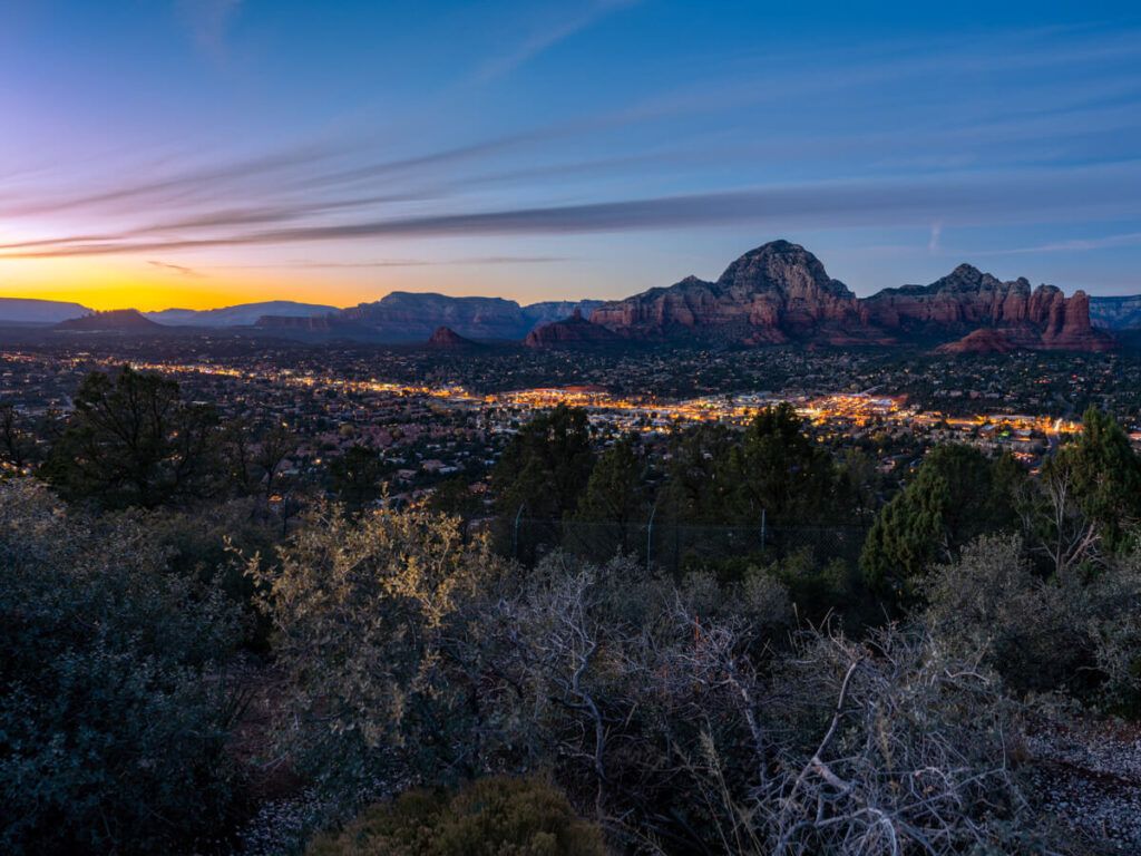 Sunset over Sedona from Airport Mesa one of the most popular places to hike in the evening