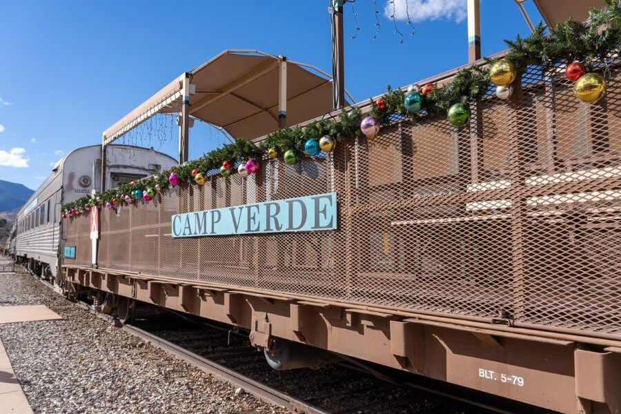 The Camp Verde Open air viewing passenger car on the Verde Canyon Railroad
