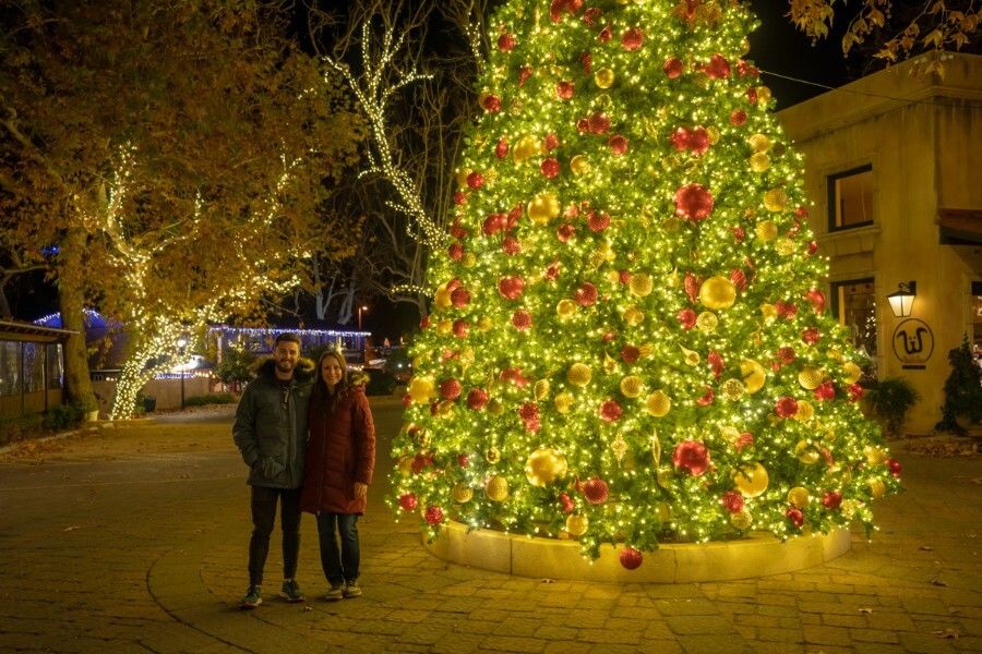 Christmas Tree in Tlaquepaque village in Sedona during December Where Are Those Morgans in heavy winter coats