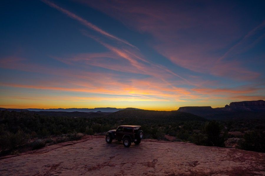 Dry Creek Vista with Jeep and colors in the sky