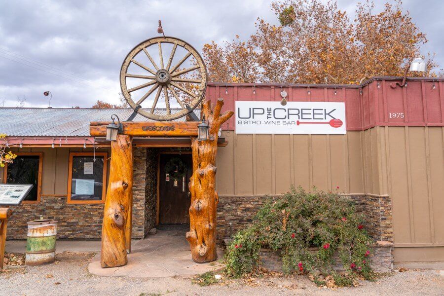Exterior view of Up The Creek Bistro in winter