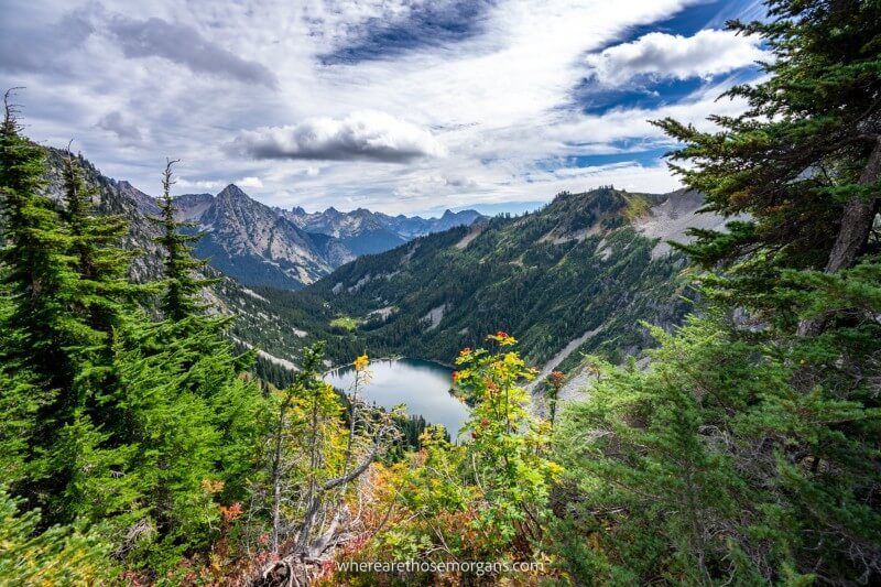 Photo of the picturesque Maple Pass Loop Trail in North Cascades with trees, lakes and mountains making it one of the best US hikes