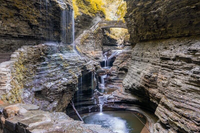 Watkins Glen gorge trail to rainbow falls is one of the most photogenic hikes in the US