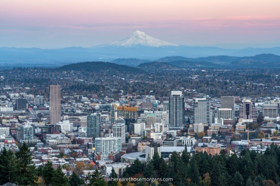 Portland Oregon with Mt Hood in the background from Pittock Mansion