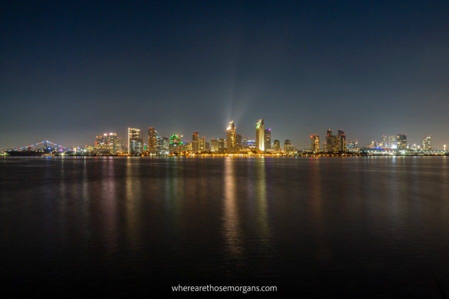 San Diego skyline from Coronado Island at night one of the best places to visit in California and the United States