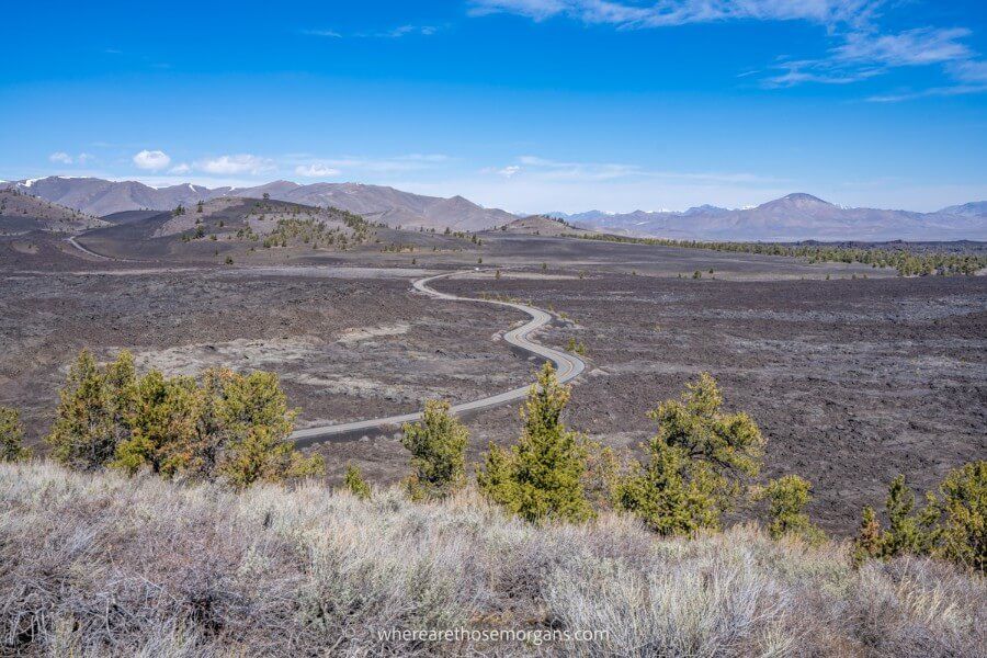 Craters of the Moon in Idaho road winding through volcanic fields