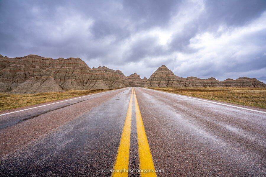 Badlands National Park on a cloudy day in April