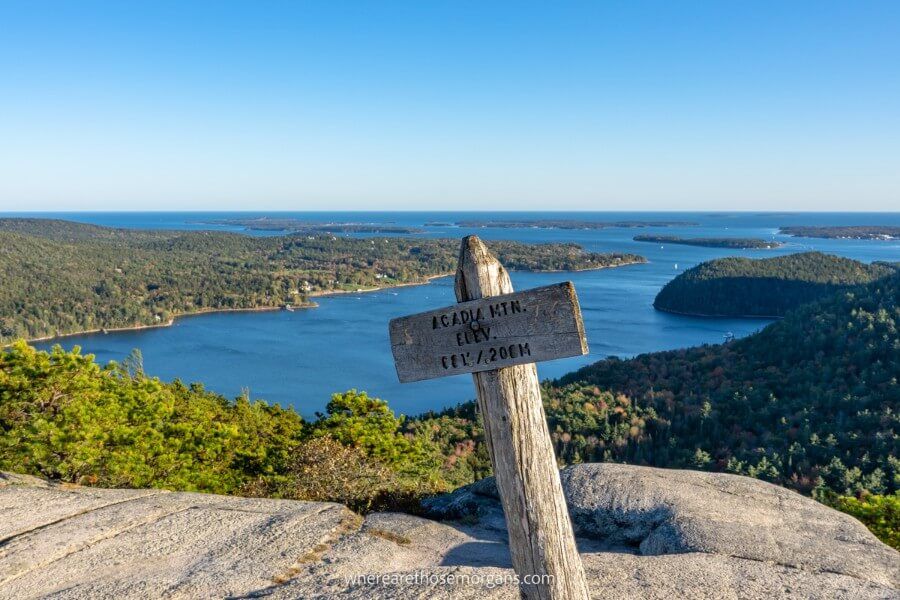 Acadia Mountain summit with views over lakes and the ocean one of the best USA national parks