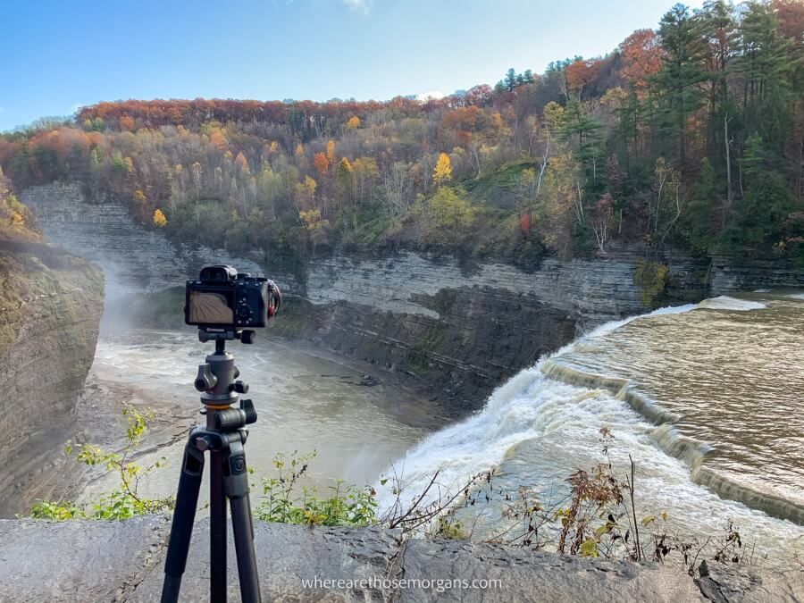 Sony camera positioned near Middle Falls at Letchworth State Park