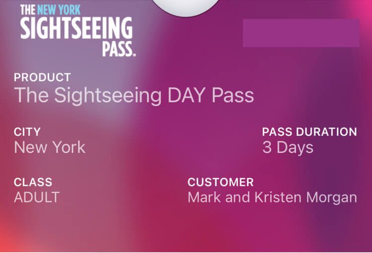 Screenshot of a New York Sightseeing Pass mobile ticket