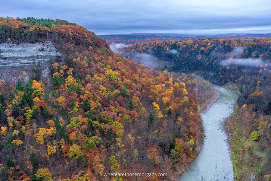 Genesee River view with bright fall colors
